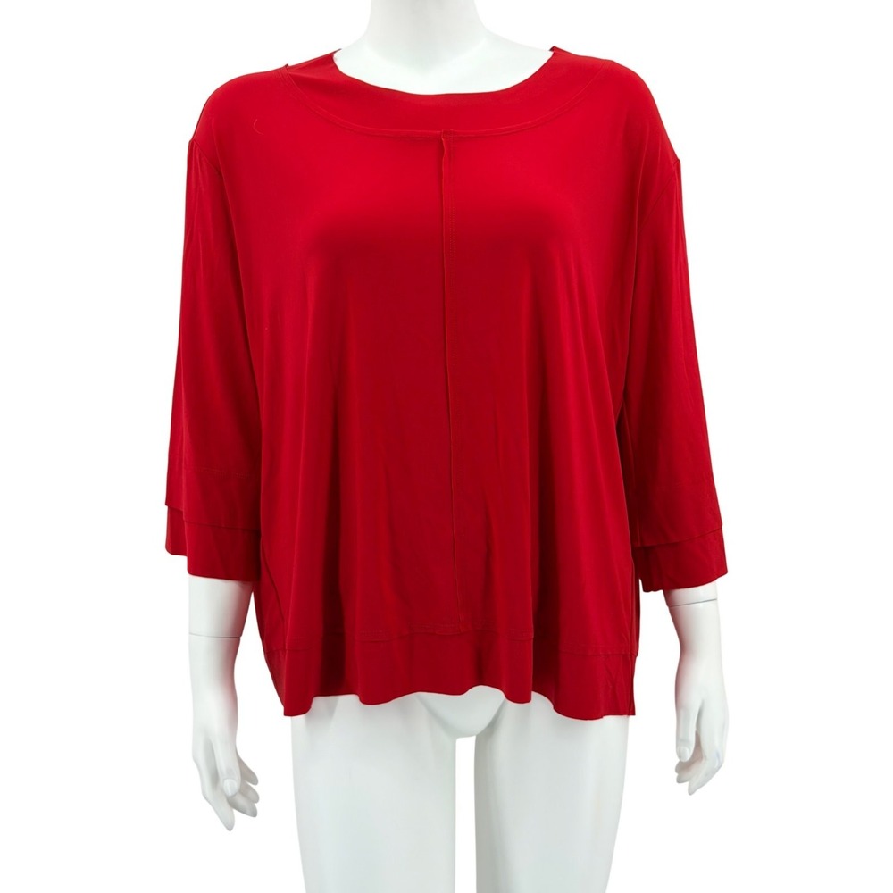 Sympli Top Womens 8 Red Relaxed Fit Stretch 3/4 Sleeves Lagenlook Capsule Work